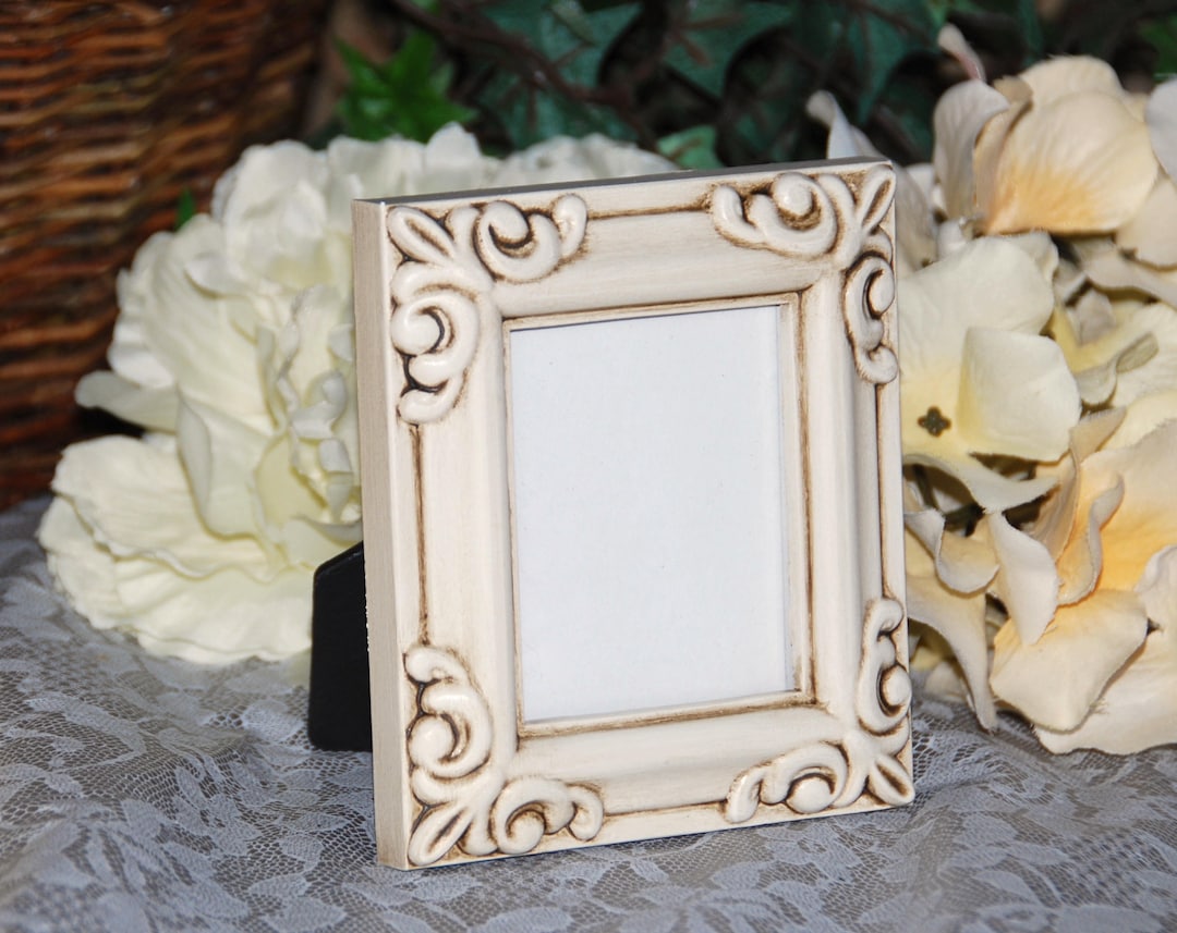 Small Antique White Picture Frame, French Country Ornate Photo Frames