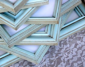 Farmhouse wood picture frames, Robin's egg blue wooden photo frame set, Bedroom wall gallery home decor, Gift ideas