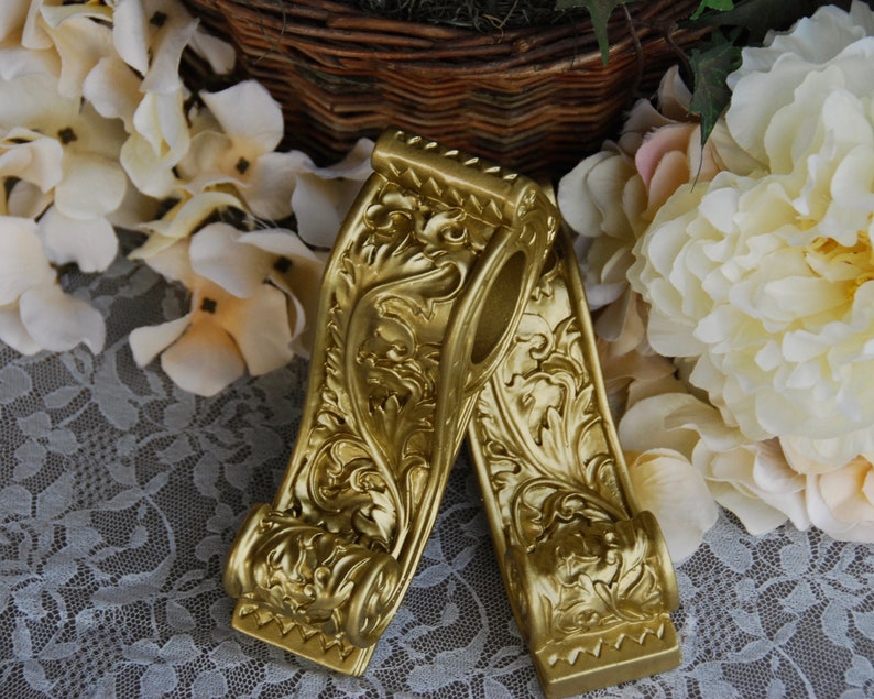 Gold Drapery Hardware Sconces Set Of Ornate Curtain Rod Etsy
