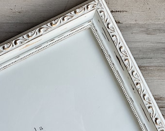 Shabby white & gold wood frame, Distressed ornate wooden picture frames, Chic wedding wall gallery photo frames, Maximalist home decor