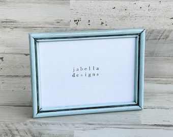 Light blue vintage wood picture frame, Wooden 5x7 photo frame, Coastal farmhouse table home decor