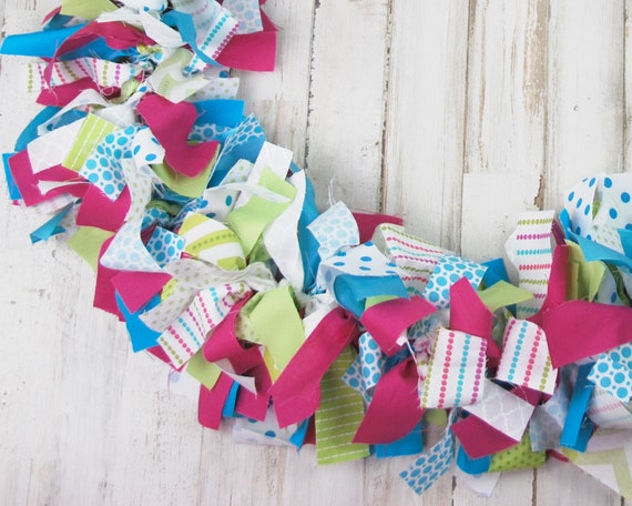 Hot Pink Polka Dot Rag Tie Fabric Garland Custom Turquoise Blue