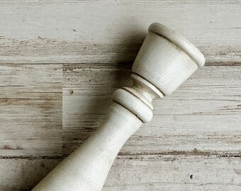 Ivory wooden candlestick, Antique white wooden candle holder, Shabby farmhouse chic candlestick, Neutral home decor