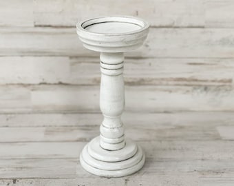 White & gray pillar wood candle holder, Coastal farmhouse wooden candle holders, Fireplace mantel home decor, Housewarming gift ideas