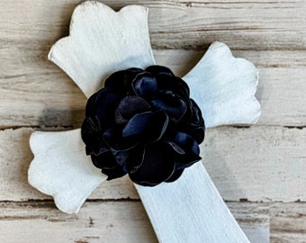 Black and white wooden cross, Hand-painted embellished wood crosses, Coastal farmhouse Christian wall gallery home decor gift ideas