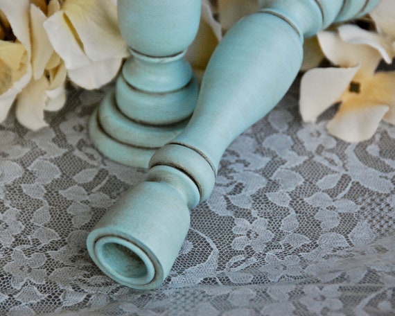Boho chic lot of 10 wedding candlesticks, Robin's egg blue wooden candle holder set, Shabby chic reception table centerpiece decorations Il_570xn