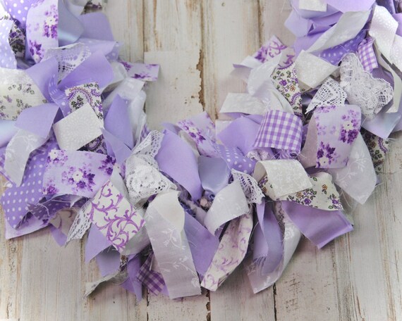 Lavender Purple Fabric Garland Custom Floral White Lace Ribbon