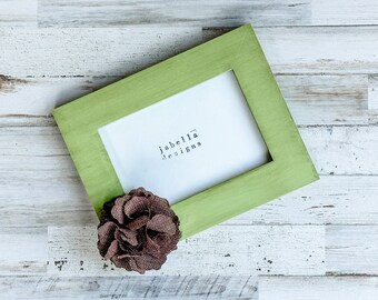 Wooden 5x7 picture frame, Apple green & brown wood photo frame, Cottagecore home decor, Country farmhouse gift ideas