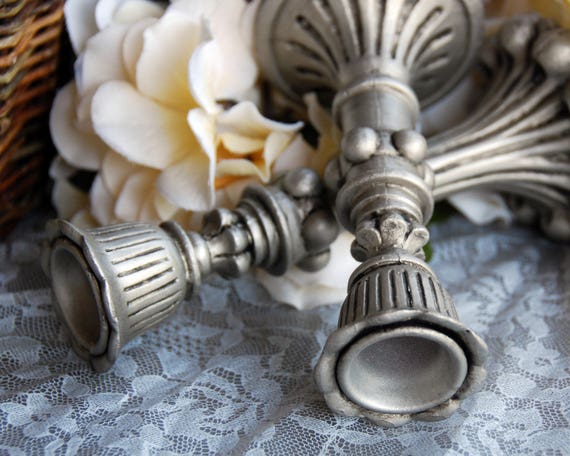 Ornate Taper Candle Holders Antique Silver Candlestick Set