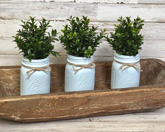 Sky blue painted mason jars, Farmhouse chic spa blue baby shower centerpiece, Wedding reception table decorations, Coastal beach decor Il_570xn