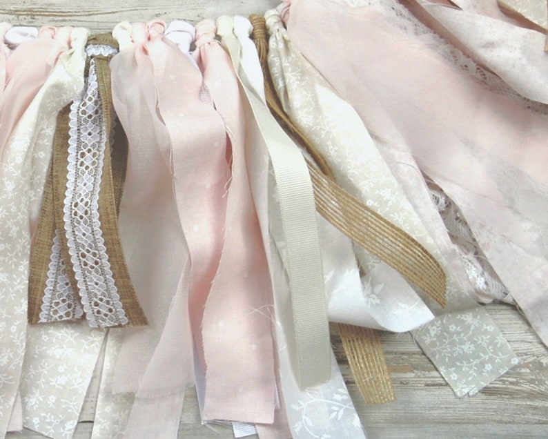 Blush Pink Burlap Fabric Banner White Lace Rag Tie Garland Etsy