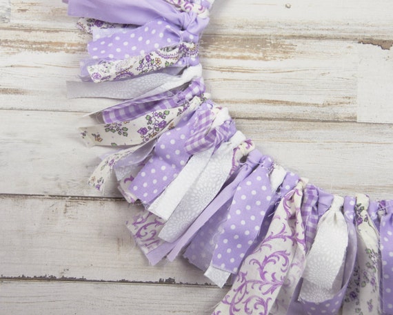 Lavender floral mini high chair banner, Small nursery fabric garland, Boho chic birthday party decorations, Shabby baby shower decor Il_570xn