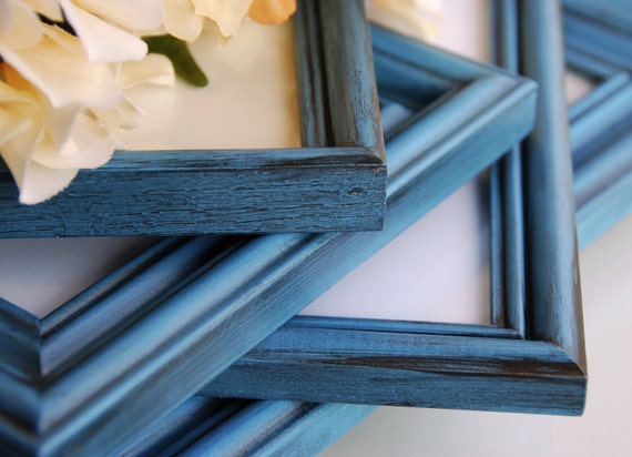 Navy blue wood picture frame set, Wooden vintage photo frames, Custom rustic lake house wall collage gallery, Nautical nursery home decor Il_570xn