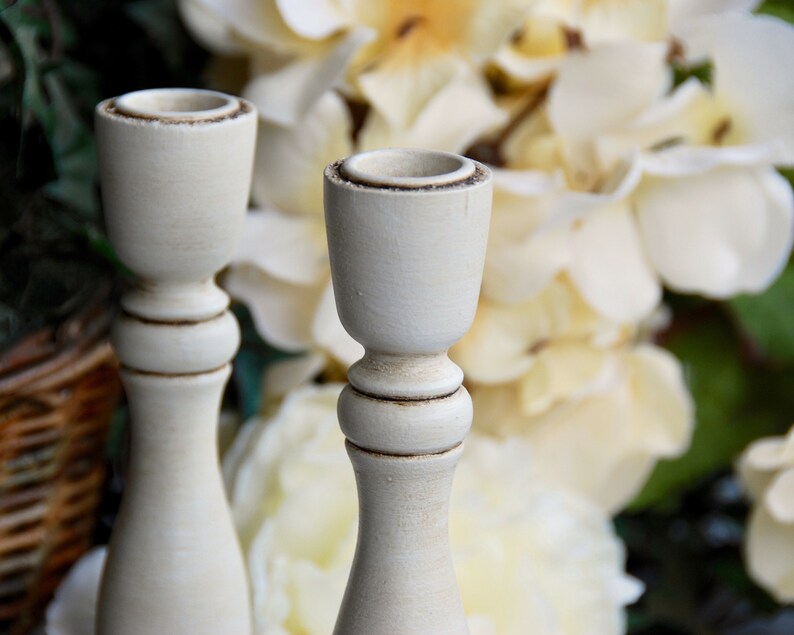 Antique White Wooden Candlesticks Decor Lot Of 10 Small Image 0