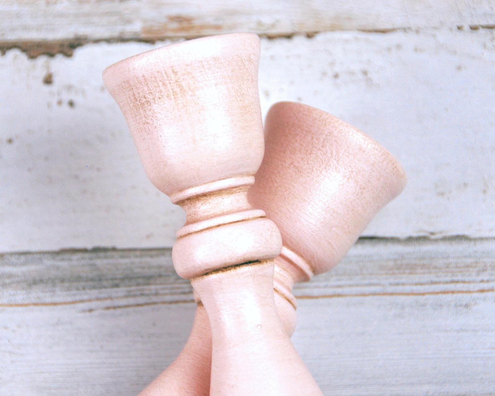 Blush Pink Wood Candle Holders, Shabby Cottage Chic Wooden Candlesticks ...