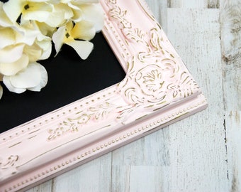Wedding chalkboard sign, Pink & gold candy buffet menu board, Shabby distressed ornate cottage chic decor, Fairytale reception decorations