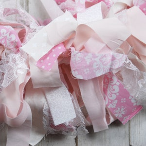 Shabby pink fabric garland, Blush pink polka dot boho garland, Baby shower fireplace mantel decor, Birthday party backdrop decorations