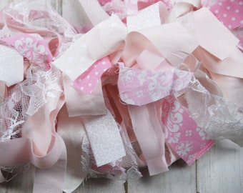 Shabby pink fabric garland, Blush pink polka dot boho garland, Baby shower fireplace mantel decor, Birthday party backdrop decorations