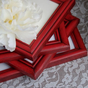 Wood picture frame set, Barn red vintage wooden photo frames, Country farmhouse gallery wall living room home decor
