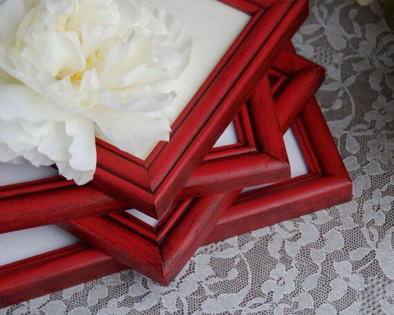 Wood picture frame set, Barn red vintage wooden photo frames, Country farmhouse gallery wall living room home decor Il_570xn
