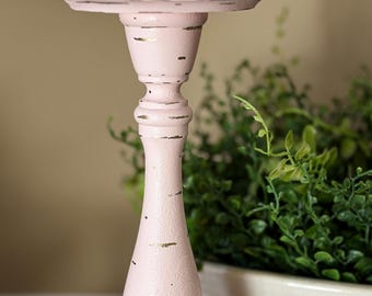 Distressed pink & gold tall wood candle holders, Shabby cottage chic wedding reception decor, Spring table decorations