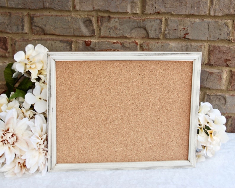 Framed farmhouse cork board Antique white 11x14 pin board Etsy