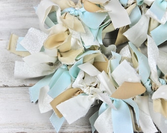 Shabby farmhouse fabric garland, Robin's egg blue swag garland, Boho chic baby shower decor, Birthday party decorations