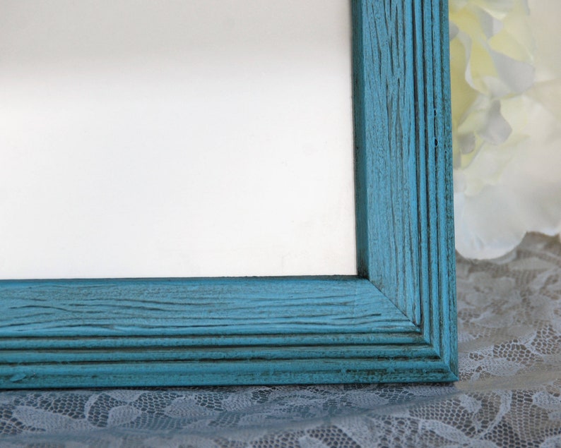 Boho Chic Aqua Blue 4x6 Wooden Photo Frame Painted Wall Image 0