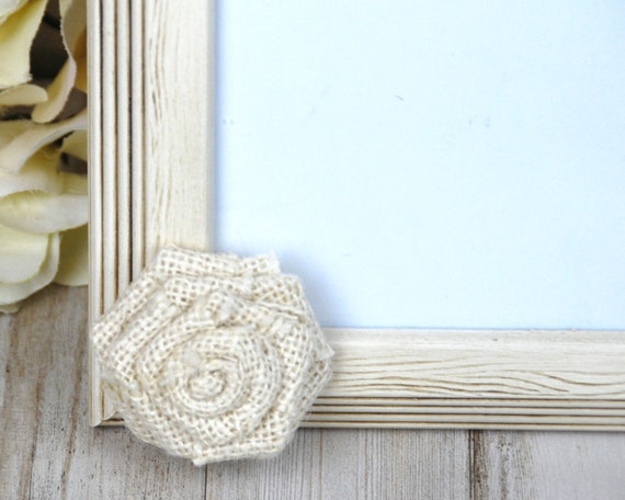 Farmhouse wood picture frames, Antique white & ivory burlap wooden photo frame, Country living room cream shelf decor gift ideas Il_570xn