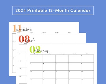 2024 Monday through Friday — 12-Month Printable Calendar, 11 x 8.5 inches, Horizontal Printable Calendar, PDF Printable, Instant Download