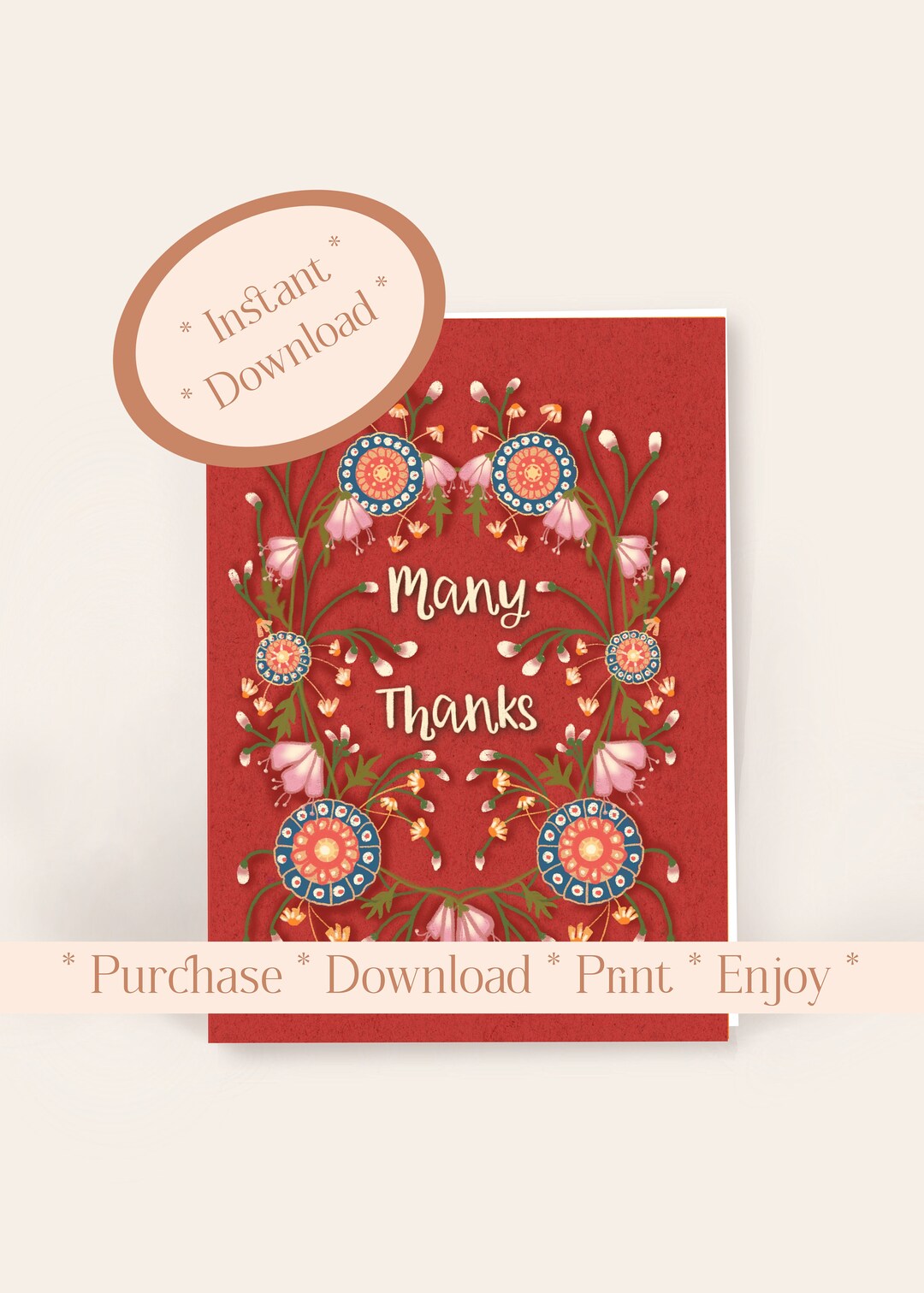 Thank You Card Printable Download Instant Download Floral - Etsy