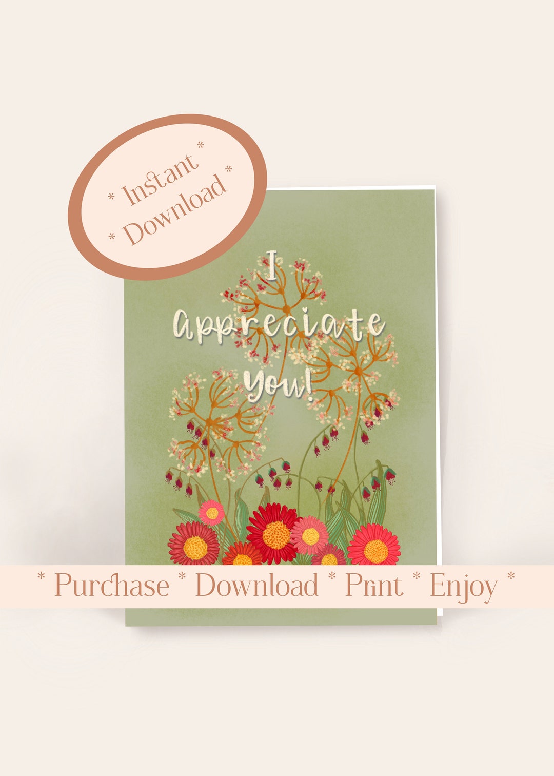 Thank You Card Printable Download Instant Download Floral - Etsy