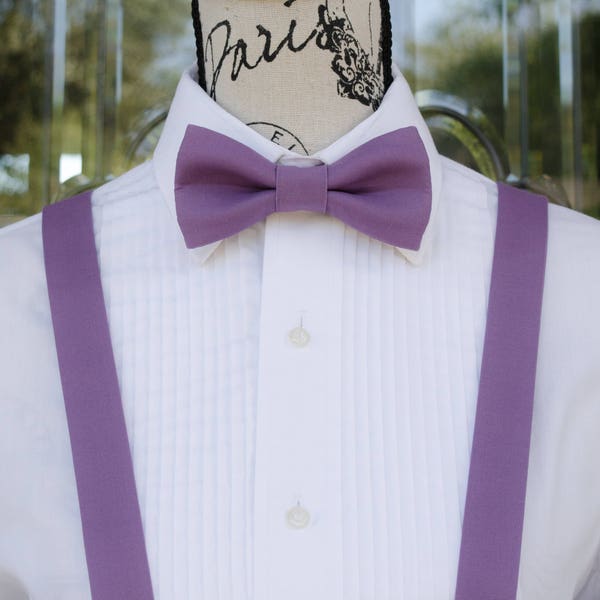 Aubergine Bow Tie & Suspender - 139B  (Child - Adult) Weddings - Grooms - Groomsmen - Prom - Graduation - Homecoming - Business attire