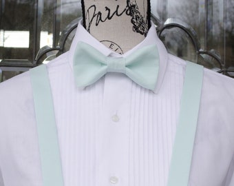 Ice Mint Bow Tie & Suspender - Ruby Ice 169B (Child - Adult)  - Weddings - Groomsmen - Ringbearer - Graduation - Mens Fashions