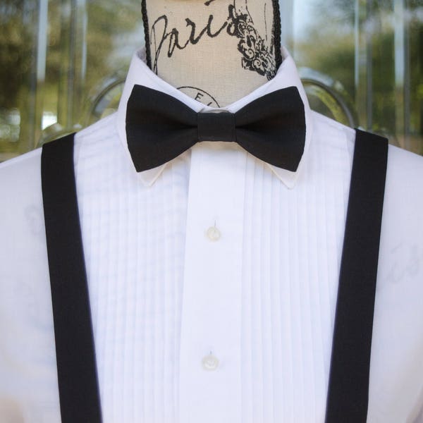 Tux Black Bow Tie & Suspender - 99B (Child- Adult)  Weddings - Grooms - Groomsmen - Grads - Graduation - Business Attire - Suspenders