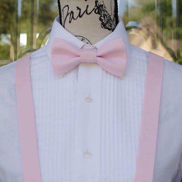 Parfait Pink Bow Tie & Suspender - Light Pink 248B (Child - Adult)  Weddings - Groomsmen - Graduation - Special Occasions - Mens Fashions