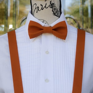 Burnt Orange Bow Tie & Suspender - Spice 293B/Burnt Orange (Child- Adult) Weddings - Groomsmen - Ringbearers - Graduation - Mens Fashions