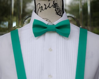 Jade Green Bow Tie & Suspender - 108B (Child - Adult) Weddings - Graduation - Grooms - Groomsmen - Graduation - Business Attire - Suspenders