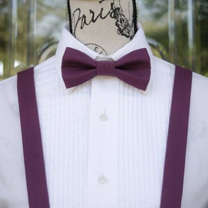 Eggplant Bow Tie & Suspender Eggplant 205B Child Adult Weddings Groom Groomsmen Graduation Prom Suspenders Mens Fashion image 1