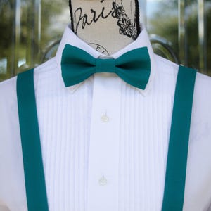 Dark Teal Bow Tie  & Suspender Dark Teal 110B (Child - Adult) Weddings - Groomsmen - Ringbearer - Graduation - Proms - Special Occasions