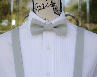 Silver Gray Bow Tie & Suspender - 183B (Child - Adult) Weddings - Grooms - Groomsmen - Ringbearer - Proms - Graduation - Suspenders