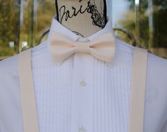 Champagne Pink Bow Tie & Suspender -  Pale Pink26B (Child - Adult)  Weddings - Groomsmen - Ringbearers - Graduates - Grad Bowties - Bow ties