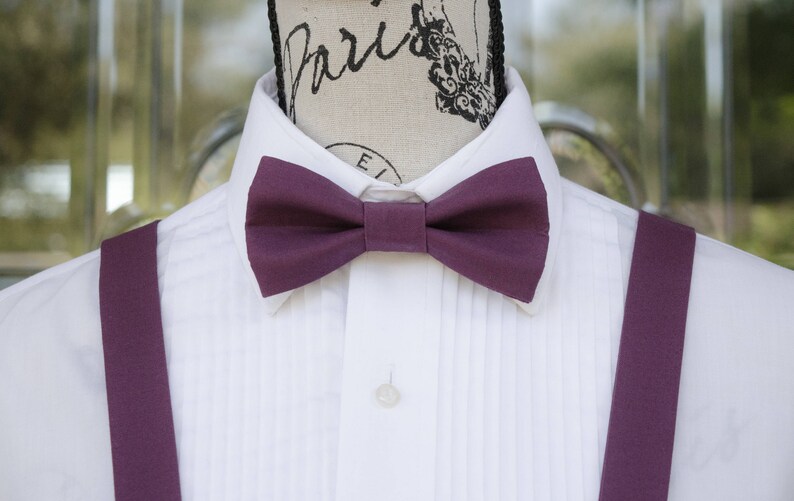 Eggplant Bow Tie & Suspender Eggplant 205B Child Adult Weddings Groom Groomsmen Graduation Prom Suspenders Mens Fashion image 2