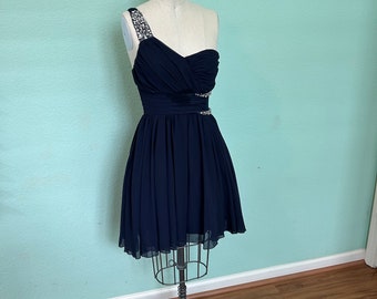 Vintage Navy Blue Beaded Formal Dress S Small