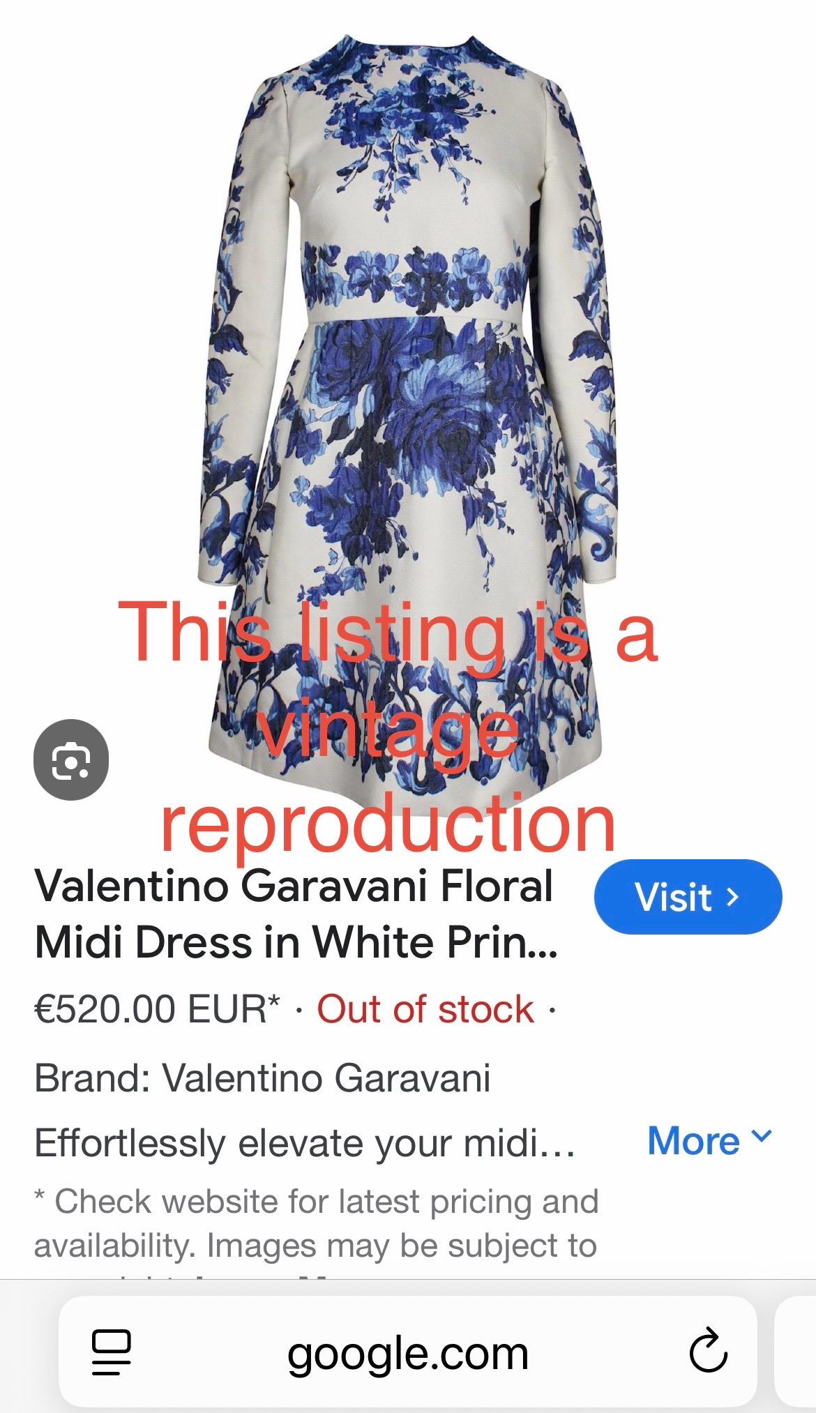 valentino blue and white dress Vintage Ivory Chinoiserie Floral Jersey Dress. Style. Size M garment bag Bin-MUSTSD-BX3-Section D1 A Line Half Sleeves Color:Off White with Off White Bow