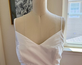1980s White Satin and Lace Wedding Dress: Ruching, Petticoat Detail, Alfred Angelo, Size 10