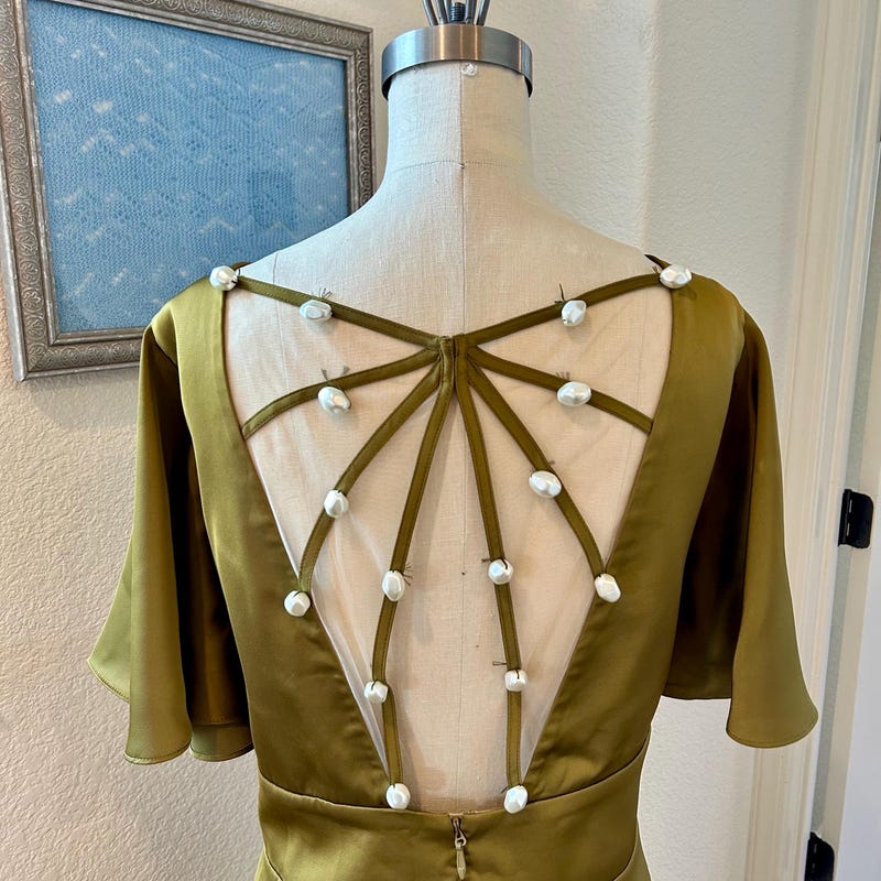 Vestido sencillo de chiffon estilo halter con abertura Verde Oliva Tallas Grandes