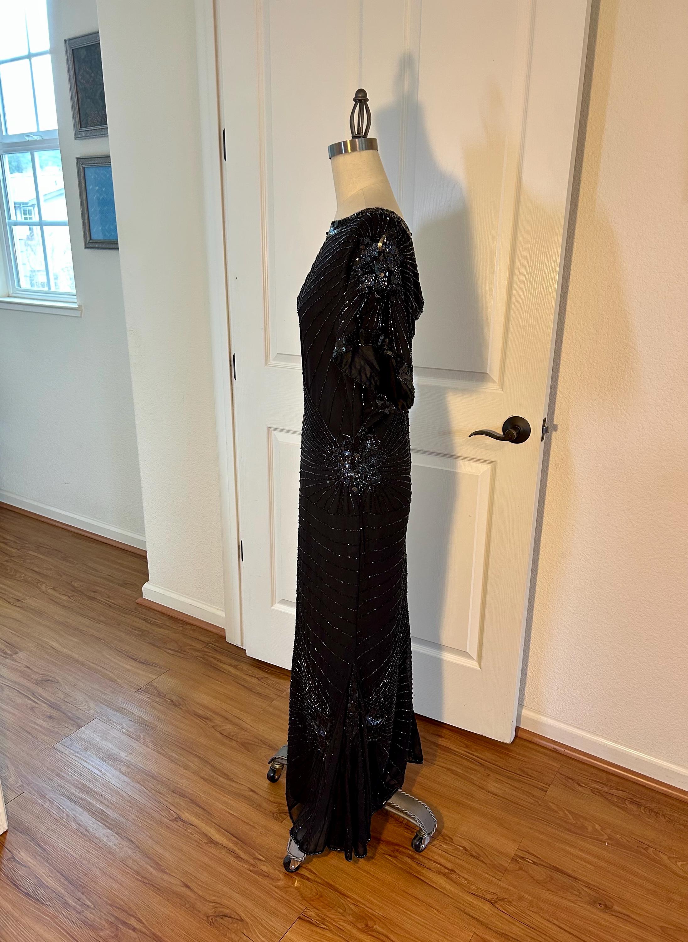 Vintage Beaded Black Gown: Backless Glamorous Long Dress, XL - Etsy