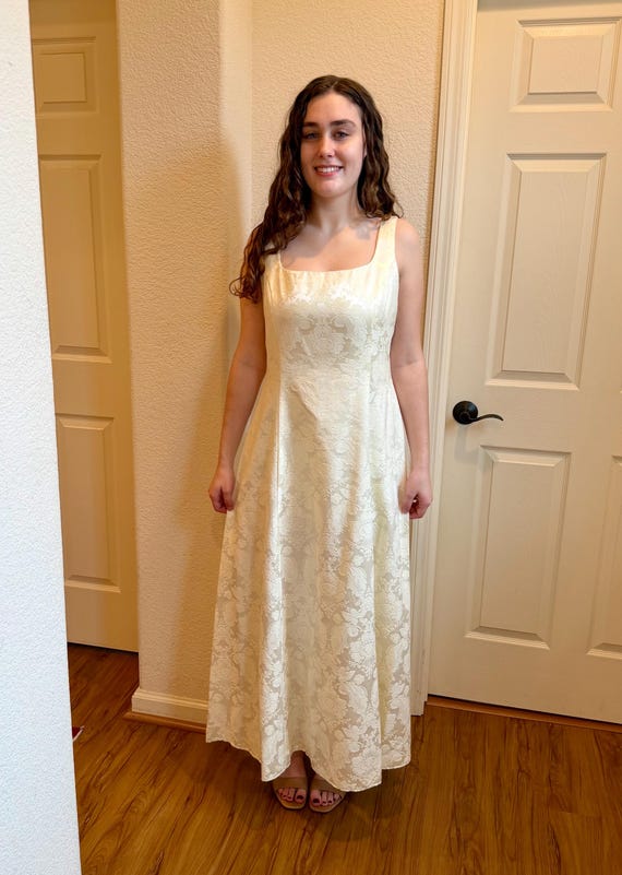 Vintage Mcclintock Long Wedding Dress and Jacket: Ivory Satin Damask Brocade Lace, Size 12 - Etsy Israel Vintage Mcclintock Long Wedding Dress and Jacket: Ivory Satin Damask Brocade Lace, Size 12 - Etsy Israel