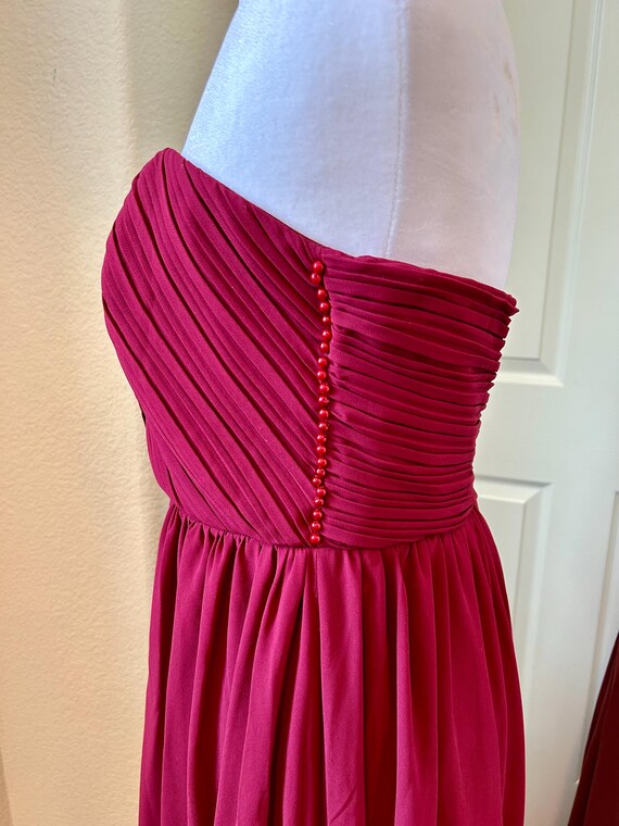 Red Chiffon Handbeaded Gown: Strapless Pleated Empire Waist Dress - Size M  - Etsy